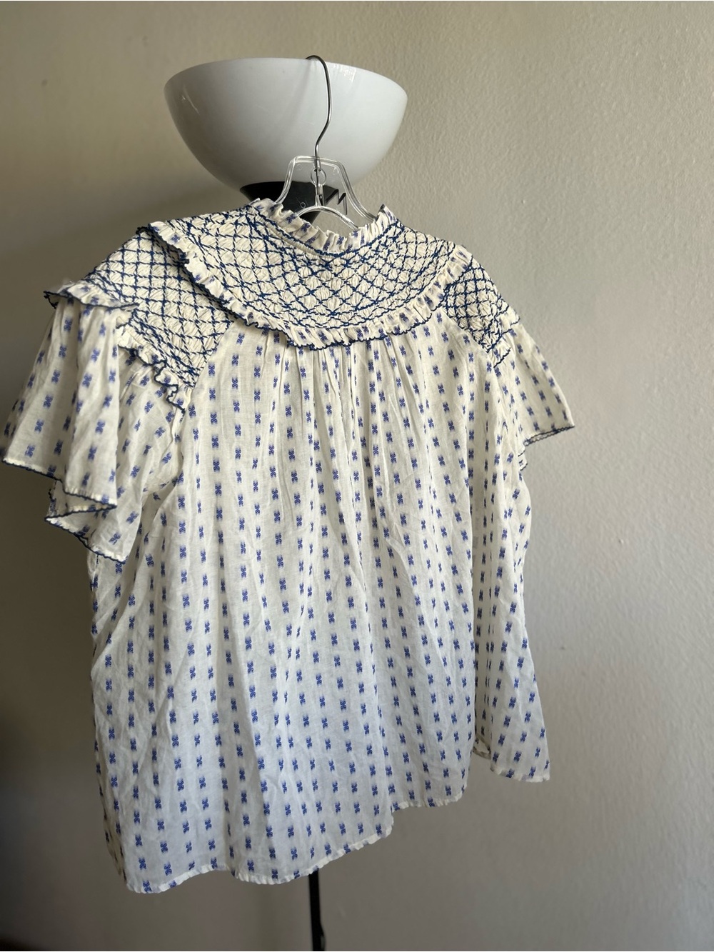 Pilcro White Cotton Blouse with Blue Embroidery - Picture 9 of 10